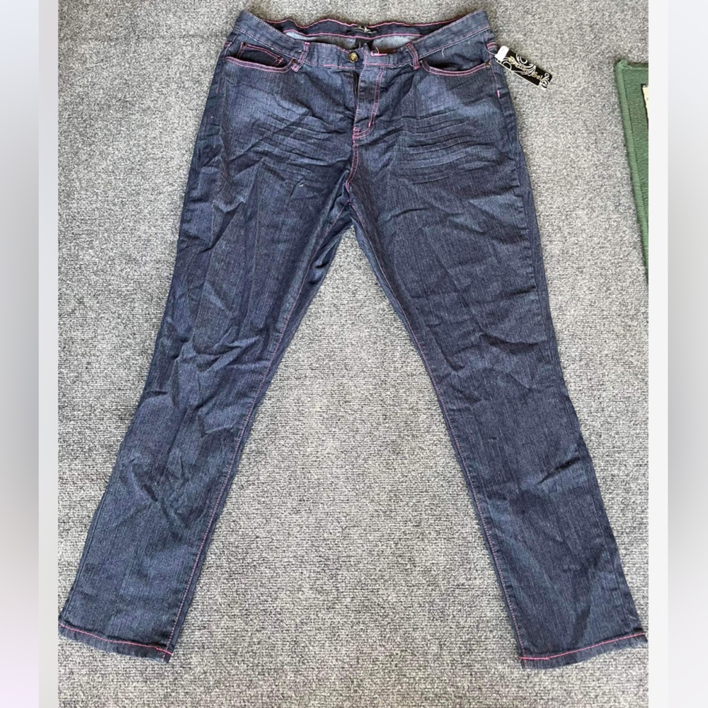 Destiny Gold colorful studded pink trimmed blue jeans size 20